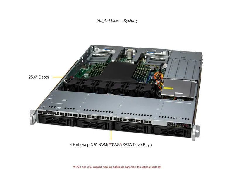 Сервер RIM 2000 R1A1004.03 (AS-1015CS-TNR) 1U, 2xPSU, 4x3.5"/2.5", EPYC 9555P, 2x64GB DDR5 RDIMM, 2x480GB SSD, 2x1920GB SSD, 2xM.2, 2x10GbE, VGA, IPMI 9844343 фото