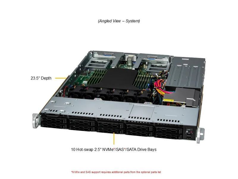 Сервер RIM 2000 R1A1005.03 (AS-1115CS-TNR) 1U, 2xPSU, 10x2.5" NVMe/SAS/SATA, EPYC 9555P, 4x64GB DDR5 RDIMM, 2x480GB SSD M.2, 4x3840GB SSD U.3, 2x25Gb 9844349 фото