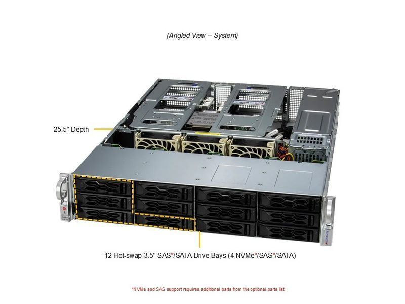 Сервер RIM 2000 R1A2003.03 (AS-2015CS-TNR) 2U, 2xPSU, 12x3.5" NVMe/SAS/SATA, EPYC 9555P, 8x64GB DDR5 RDIMM, 2x480GB SSD M.2, 4x3840GB SSD U.3, 2x25Gb 9844354 фото