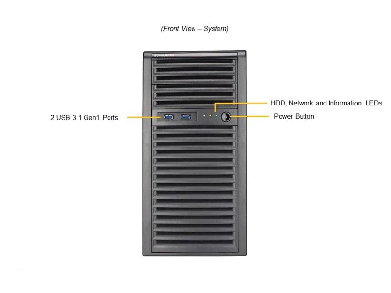 Сервер Supermicro SYS-530T-I Midi-Tower, 1xPSU, iC256, Xeon E-2356G (6-core, 3.2GHz), 2x16GB DDR4 ECC, 2xSSD 480GB, 2x1GbE, IP-KVM, Video 9834847 фото