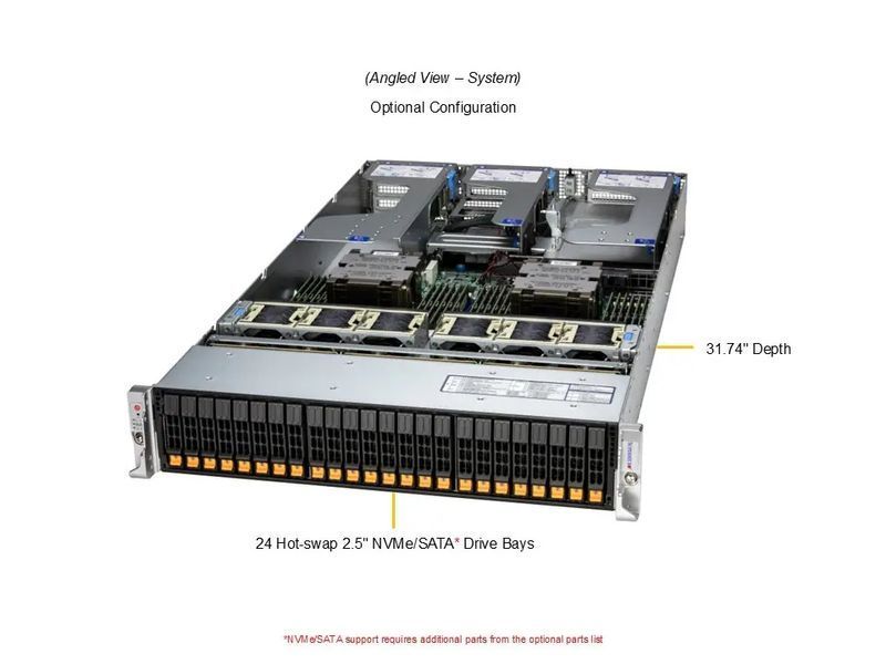 Сервер RIM 2000 R2A2002.01 (AS-2126HS-TN) 2U, 2xPSU, up to 24x2.5", 2xEPYC 9575F, 8x64GB DDR5 RDIMM, 2x960GB SSD M.2, 2x1920GB SSD U.3, 2xM.2, 2x25Gb 9844618 фото